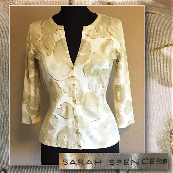 SARAH SPENCER Metallic Floral Cardigan - SMALL - Picture 1 of 11
